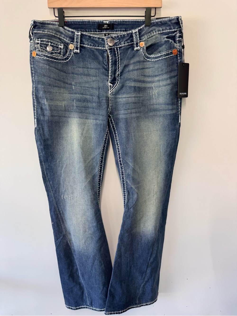Y2K True Religion Joey Super T Flap Flare Jeans Womens 34 Valmonte Low Rise NWT